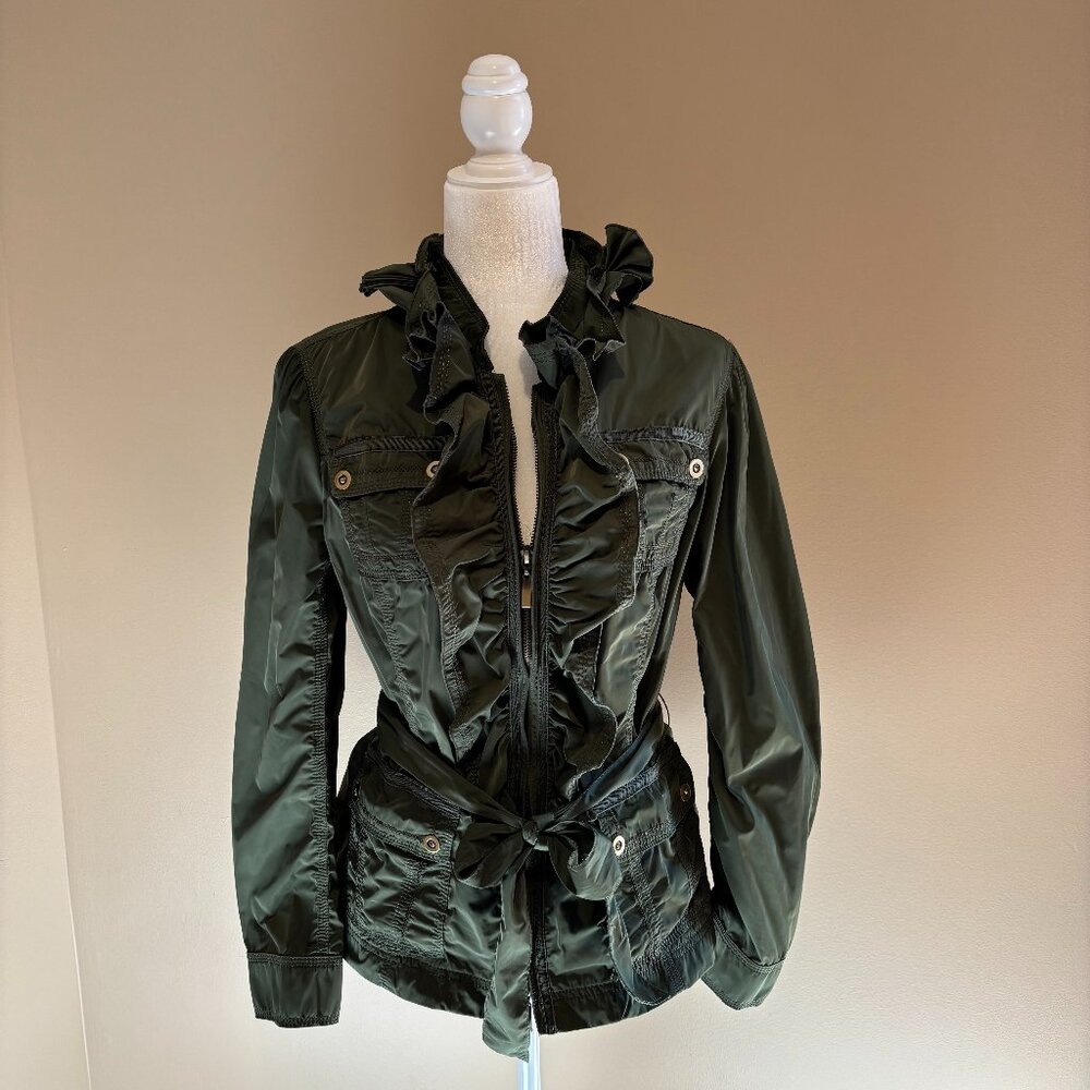 White House Black Market |Size M| Ruffle Lapel Army Green Military Flair Jacket